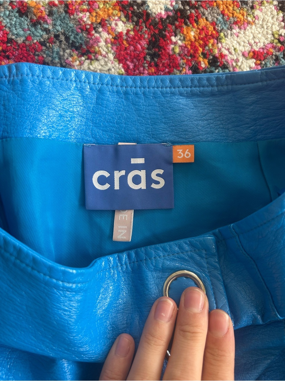 Cras Electric Blue Faux Leather Mini Skirt with Grommet Detail - Picture 5 of 5